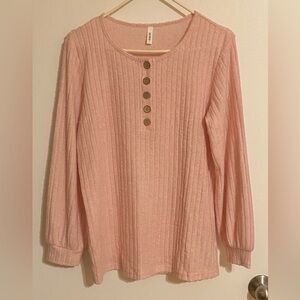 DB MOON Women’s Long Sleeve Lightweight Ribbed Pink Sweater, Size Small